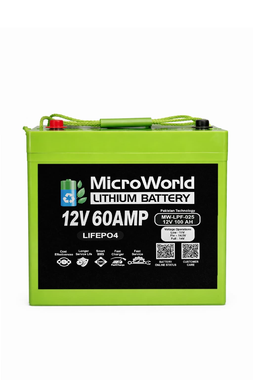 MicroWorld 12V 60Ah Green Lithium Battery (Simple BMS)